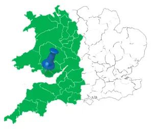 Map showing ASW Property Services coverage across Wales and the South West